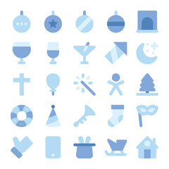Blue flat color icons for christmas.
