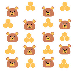vector pattern with bear and honeycomb. flat pattern image with cute bears and bees