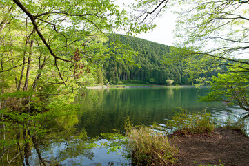 Fototapeta na wymiar Lake Tanuki in Fujinomya City, Japan. Fuji-Hakone-Izu National Park.