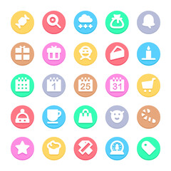 Circle color glyph icons for christmas.