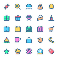 Filled color outline icons for christmas.