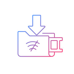 Offline downloads gradient linear vector icon. Free movies download. Watching without internet connection. Thin line color symbols. Modern style pictogram. Vector isolated outline drawing