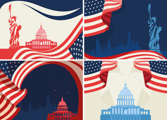 Set of US public holiday banners. Flyer templates in flat design. © KurArt