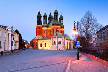 Eastern side of Poznan Cathedral during morning blue hour, Poznan, Poland.