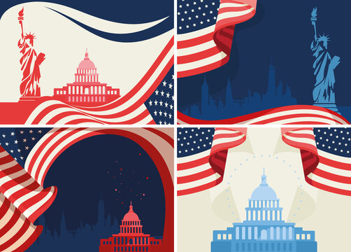 Set of US public holiday banners. Flyer templates in flat design.