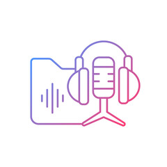 Podcasts library gradient linear vector icon. On-demand audio content series. Audiobooks, songs. Educational purpose. Thin line color symbols. Modern style pictogram. Vector isolated outline drawing