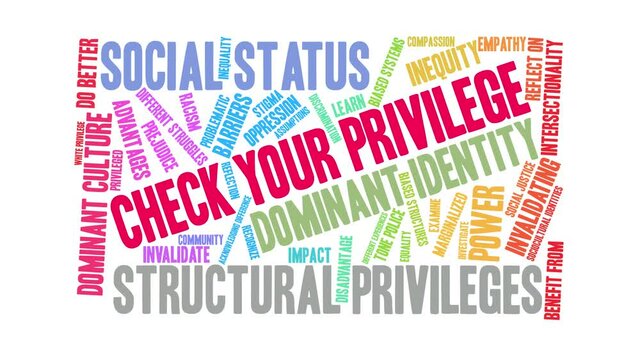 Check Your Privilege animated word cloud on a white background.