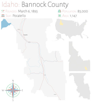 Large And Detailed Map Of Bannock County In Idaho, USA.