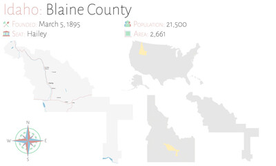 Large and detailed map of Blaine county in Idaho, USA.
