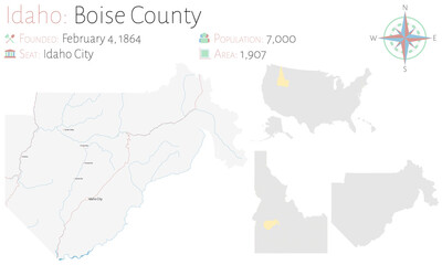 Large and detailed map of Boise county in Idaho, USA.