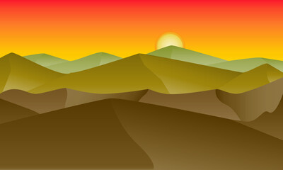 Landscape of sand dunes at sunset