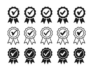 Set of check mark icons. Approval badge vector symbols.