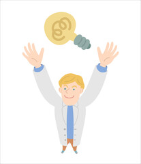 A man in a white coat has an idea / Inspiration / Idea / Man