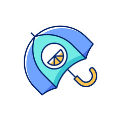 Branded umbrella RGB color icon. Stylish rain protection device. Designer creating modern styled accessories to look fashionable and modern. Isolated vector illustration