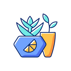 Branded plant pot RGB color icon. Unique place for growing plants and flowers. Designers create fashionable house ecology decor items. Isolated vector illustration