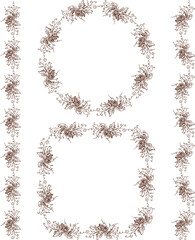 Set of vintage floral borders of sketches vine branches with grape bunches