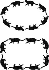 Vector decorative borders from sketches black domestic cats