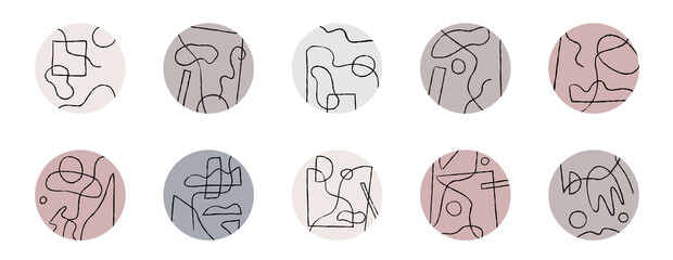 Abstract stories highlights for social network. Hand drawn round contemporary icons.