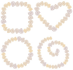 Vector drawings of set decorative borders from drawn nautilus seashells