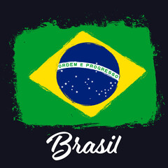 Fototapeta premium Brasil, flag of Brazil, banner with grunge brush