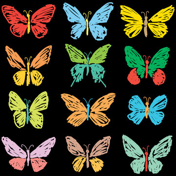 Vector image of doodles various colorful butterflies