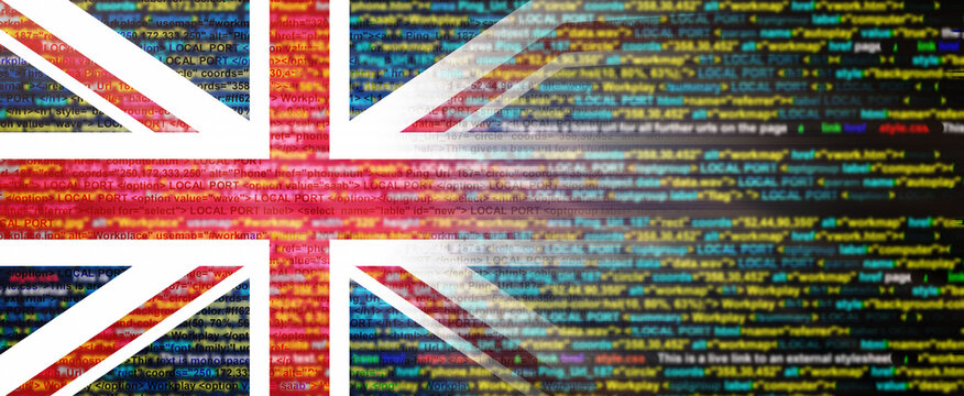 Creative (British) flag banner of Binary Code ,modern technology and site development, 3D illustration.