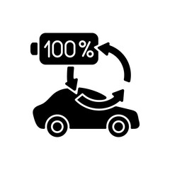 Top up charging black glyph icon. Way of charging electric vehicle to keep its battery health and well working. Ecological transort. Silhouette symbol on white space. Vector isolated illustration