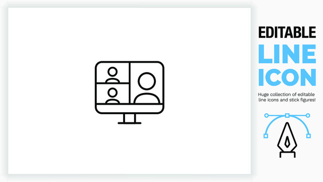 Editable line icon of an online meeting