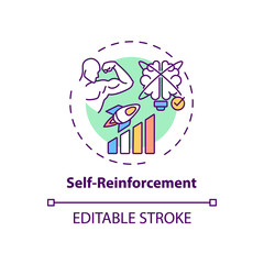 Self reinforcement concept icon. Personal motivation for work efficiency. Skill improvement. Self control idea thin line illustration. Vector isolated outline RGB color drawing. Editable stroke