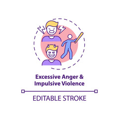 Excessive anger and impulsive violence concept icon. Mental health issue. Self control problem idea thin line illustration. Vector isolated outline RGB color drawing. Editable stroke