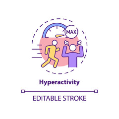 Hyperactivity concept icon. Attention deficit disorder. Problem with focusing. Self control issue idea thin line illustration. Vector isolated outline RGB color drawing. Editable stroke