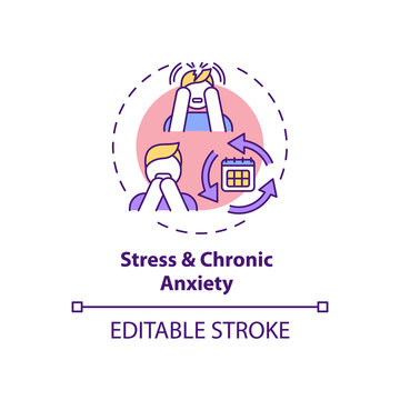 Stress And Chronic Anxiety Concept Icon. Mental Health Problems. Self Control Issues Outcome Idea Thin Line Illustration. Vector Isolated Outline RGB Color Drawing. Editable Stroke