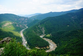 Fototapeta na wymiar River flowing between mountains