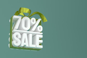 70% sale with bow and ribbon 3d design on empty background