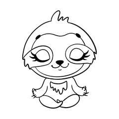Naklejka premium Doodle cute cartoon animals meditate. Tropical jungle animals yoga. Sloth meditation coloring page.