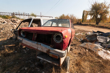 Plakat disassembled abandoned cars in poor condition