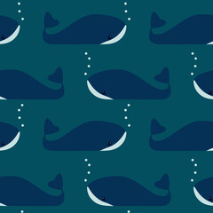 vector seamless pattern on the marine theme. Sea plants and animals on a blue background. Suitable for fabrics, textiles, wallpapers, posters, backgrounds