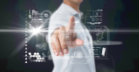 Composition of digital icons over caucasian man