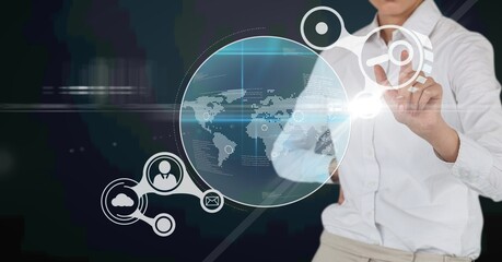 Composition of digital icons over caucasian businessman