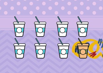 Composition of summer cocktails on spots patterned purple background