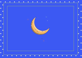 Fototapeta na wymiar Composition of yellow crescent moon in frame on blue background