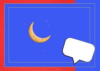 Fototapeta na wymiar Composition of crescent moon with speech bubble in frame on blue background
