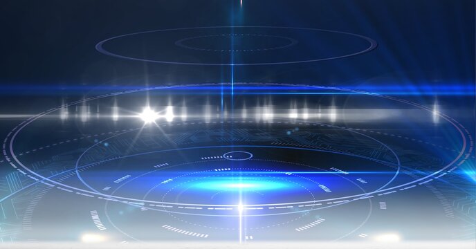 Composition of digital scope scanning on glowing blue background