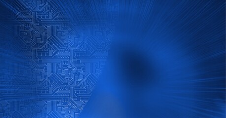 Digitally generated image of blue microprocessor connections against blue background