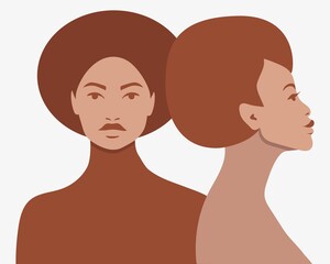 beautiful african american women, poster for equality, non-racism, equal rights for black women, stylized vector graphics