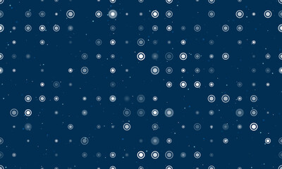Seamless background pattern of evenly spaced white radio button symbols of different sizes and opacity. Vector illustration on dark blue background with stars