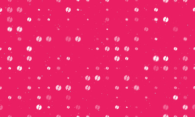 Seamless background pattern of evenly spaced white cd symbols of different sizes and opacity. Vector illustration on pink background with stars