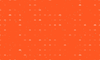 Seamless background pattern of evenly spaced white mother's day symbols of different sizes and opacity. Vector illustration on deep orange background with stars