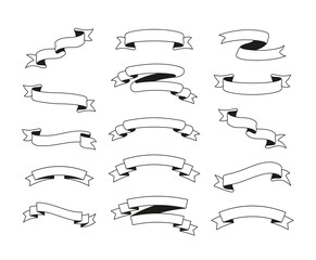 Set of Ribbon banners isolated on transparent background. Vector outline style illustrations.