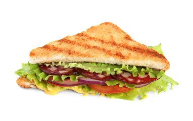 Tasty sandwich with salami isolated on white